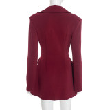 Autumn & Winter Women's Fashion Solid Color Deep V Neck Slim Waist Chic Blazer Dress