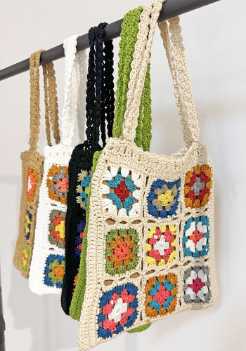 Women's Crochet Color Block Patchwork Tote & Shoulder Square Bag