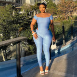 Autumn Women's Off Shoulder Solid Color Cutout Open Waist Short Sleeve Jumpsuit