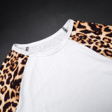 Autumn & Winter Women's Round Neck Leopard Print Pullover High Waist Tight Slim Shorts Set