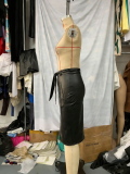 Autumn/Winter Women High-Waist Fashion Belted PU Skirt