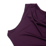 Autumn & Winter Women's Round Neck Cutout Low Back Drawstring Waist Bodysuit High Waist Bell Bottom Pants Set