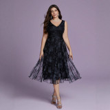 Autumn & Winter Plus Size Women's Double V Neck Chic Dress for Prom Evening Gown
