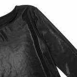 Autumn & Winter Women's Round Neck Shiny Cropped Pullover Open Waist Top Tight SLim Shorts Set