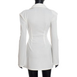 Autumn & Winter Women's Fashion Solid Color Deep V Neck Slim Waist Chic Blazer Dress