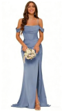 Women's Long Satin Bridesmaid Dress Split Formal Mermaid Evening Gown