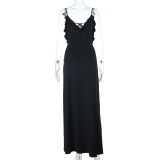 Women Sexy Patchwork Backless Formal Party Maxi Dress