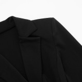 Autumn & Winter Women's Fashion Solid Color Deep V Neck Slim Waist Chic Blazer Dress