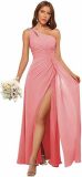 Summer Women's One Shoulder Pleated Long Chiffon Bridesmaid Dress High Split Party Gown