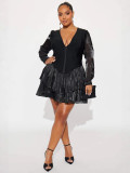 Women's V Neck Slim Waist Ruffle Chic Tiered Mini Dress