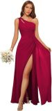Summer Women's One Shoulder Pleated Long Chiffon Bridesmaid Dress High Split Party Gown