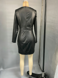 Autumn/Winter Women Fashion Elegant Long-Sleeve PU Leather Dress
