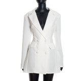 Autumn & Winter Women's Fashion Solid Color Deep V Neck Slim Waist Chic Blazer Dress