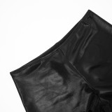 Autumn & Winter Women's Round Neck Shiny Cropped Pullover Open Waist Top Tight SLim Shorts Set