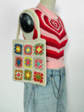 Women's Crochet Color Block Patchwork Tote & Shoulder Square Bag