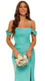 Women's Long Satin Bridesmaid Dress Split Formal Mermaid Evening Gown