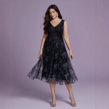 Autumn & Winter Plus Size Women's Double V Neck Chic Dress for Prom Evening Gown