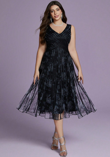 Autumn & Winter Plus Size Women's Double V Neck Chic Dress for Prom Evening Gown