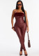 Autumn & Winter Women's Strapless Furry Patchwork Zip Jumpsuit