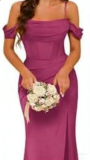 Women's Long Satin Bridesmaid Dress Split Formal Mermaid Evening Gown
