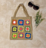 Women's Crochet Color Block Patchwork Tote & Shoulder Square Bag