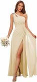 Summer Women's One Shoulder Pleated Long Chiffon Bridesmaid Dress High Split Party Gown