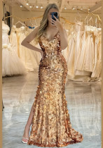 Women's Fashion Sexy Gold Sequin Strap Dress
