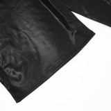 Autumn & Winter Women's Round Neck Shiny Cropped Pullover Open Waist Top Tight SLim Shorts Set