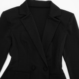 Autumn & Winter Women's Fashion Solid Color Deep V Neck Slim Waist Chic Blazer Dress
