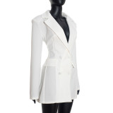 Autumn & Winter Women's Fashion Solid Color Deep V Neck Slim Waist Chic Blazer Dress