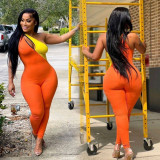 Women's Sexy Colorblock Slim Fit Cutout One Shoulder Strap Yoga Jumpsuit