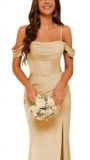 Women's Long Satin Bridesmaid Dress Split Formal Mermaid Evening Gown