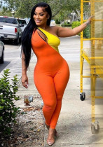 Women's Sexy Colorblock Slim Fit Cutout One Shoulder Strap Yoga Jumpsuit Women's Sexy Colorblock Slim Fit Cutout One Shoulder Strap Yoga Jumpsuit