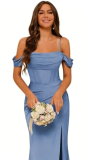 Women's Long Satin Bridesmaid Dress Split Formal Mermaid Evening Gown