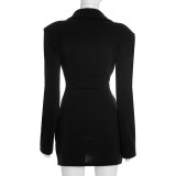 Autumn & Winter Women's Fashion Solid Color Deep V Neck Slim Waist Chic Blazer Dress