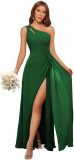Summer Women's One Shoulder Pleated Long Chiffon Bridesmaid Dress High Split Party Gown