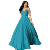 Women's Strap Deep V Neck Long Satin Dress Prom Formal Party Evening Gown
