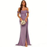 Women's Long Satin Bridesmaid Dress Split Formal Mermaid Evening Gown