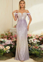 Women formal party French art exam tassel fishtail evening dress