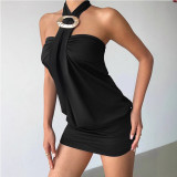Women Halter Neck Backless Sexy Ruffled Bodycon Dress