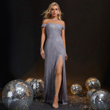 Women off-shoulder slit fishtail strapless evening dress