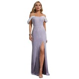 Women off-shoulder formal party fishtail evening dress