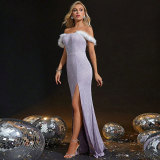 Women off-shoulder formal party fishtail evening dress