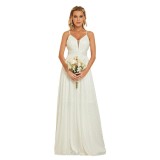 Women White Spaghetti Strap Ball Party Beach Wedding Evening Dress