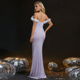 Women off-shoulder formal party fishtail evening dress