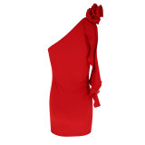 Women Summer Sexy Floral Slash Shoulder Slash Shoulder Bodycon Dress