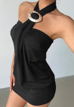 Women Halter Neck Backless Sexy Ruffled Bodycon Dress