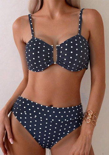 Women Spaghetti Strap Polka Dot Bikini Swimsuit Two Pieces