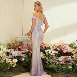 Women formal party French art exam tassel fishtail evening dress