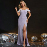 Women off-shoulder formal party fishtail evening dress